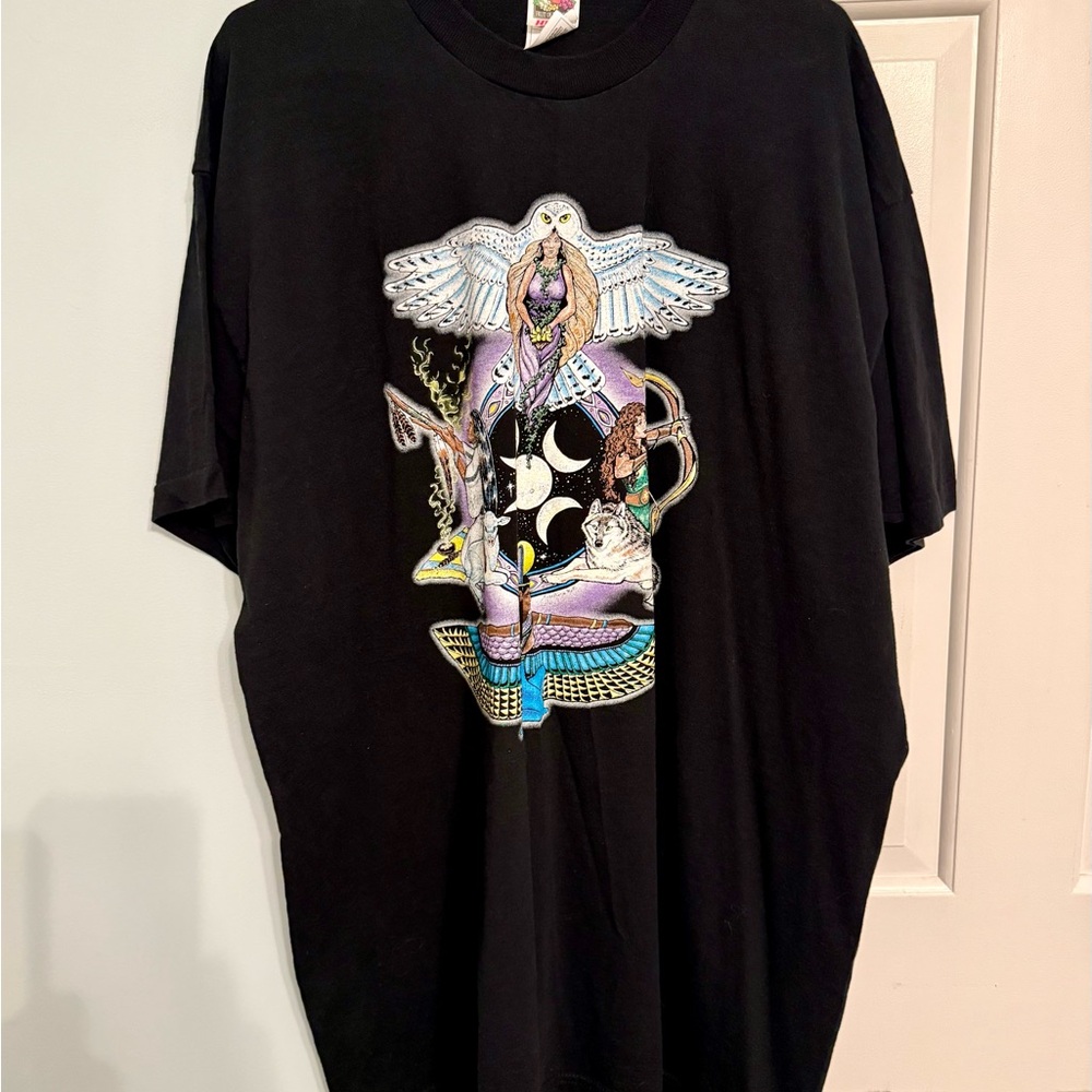 Ladies Vintage USA T-Shirt Native American Owl Wolf  Sz XXX